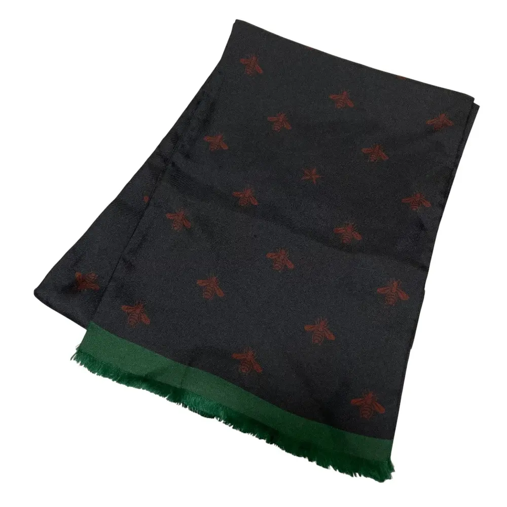 GUCCI グッチ ミケーレ期 BEE ストール スカーフ ネイビー×レッド×グリーン