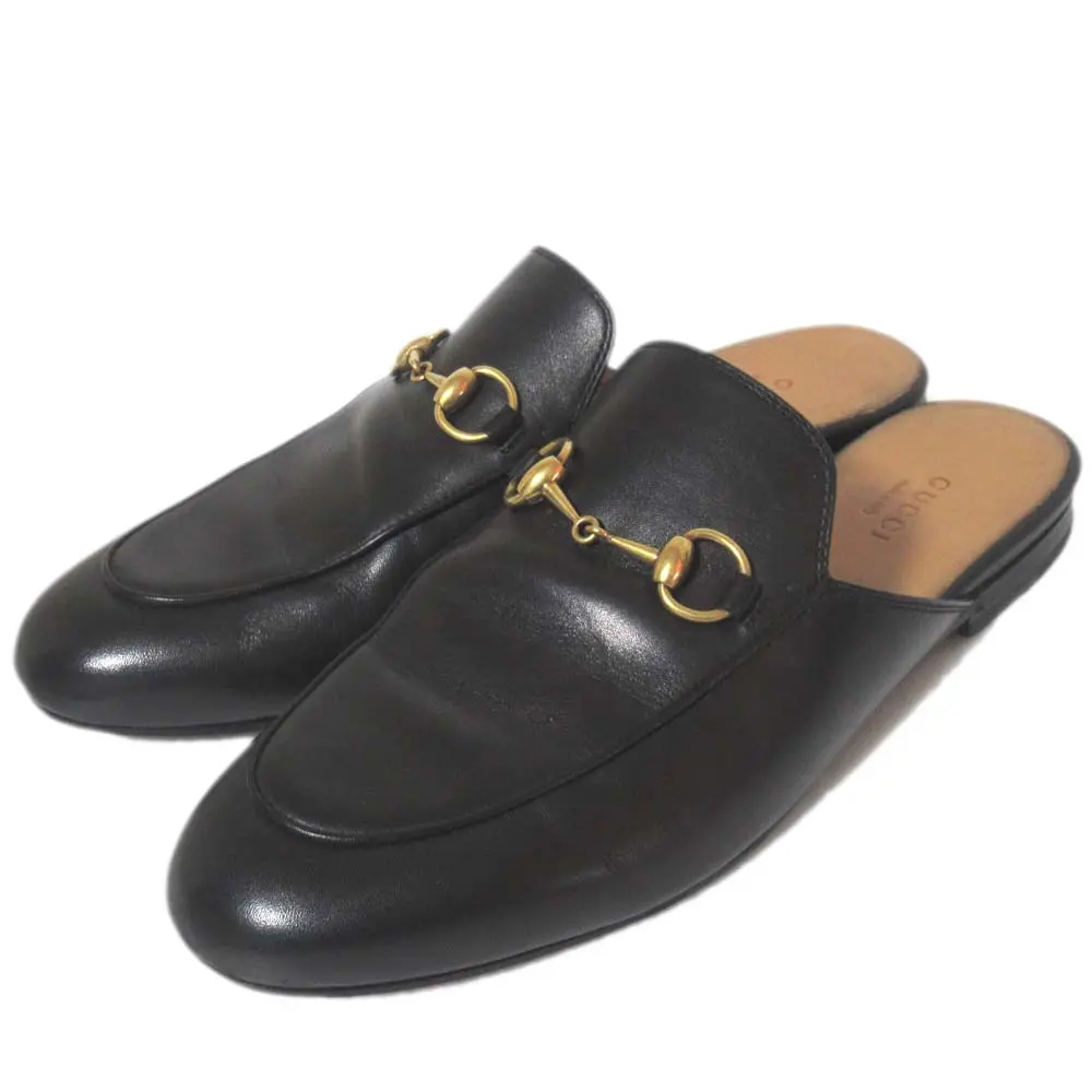 GUCCI グッチ プリンスタウン ホースビット ミュール サンダル 423513 サイズ37 24cm ブラック×ゴールド金具