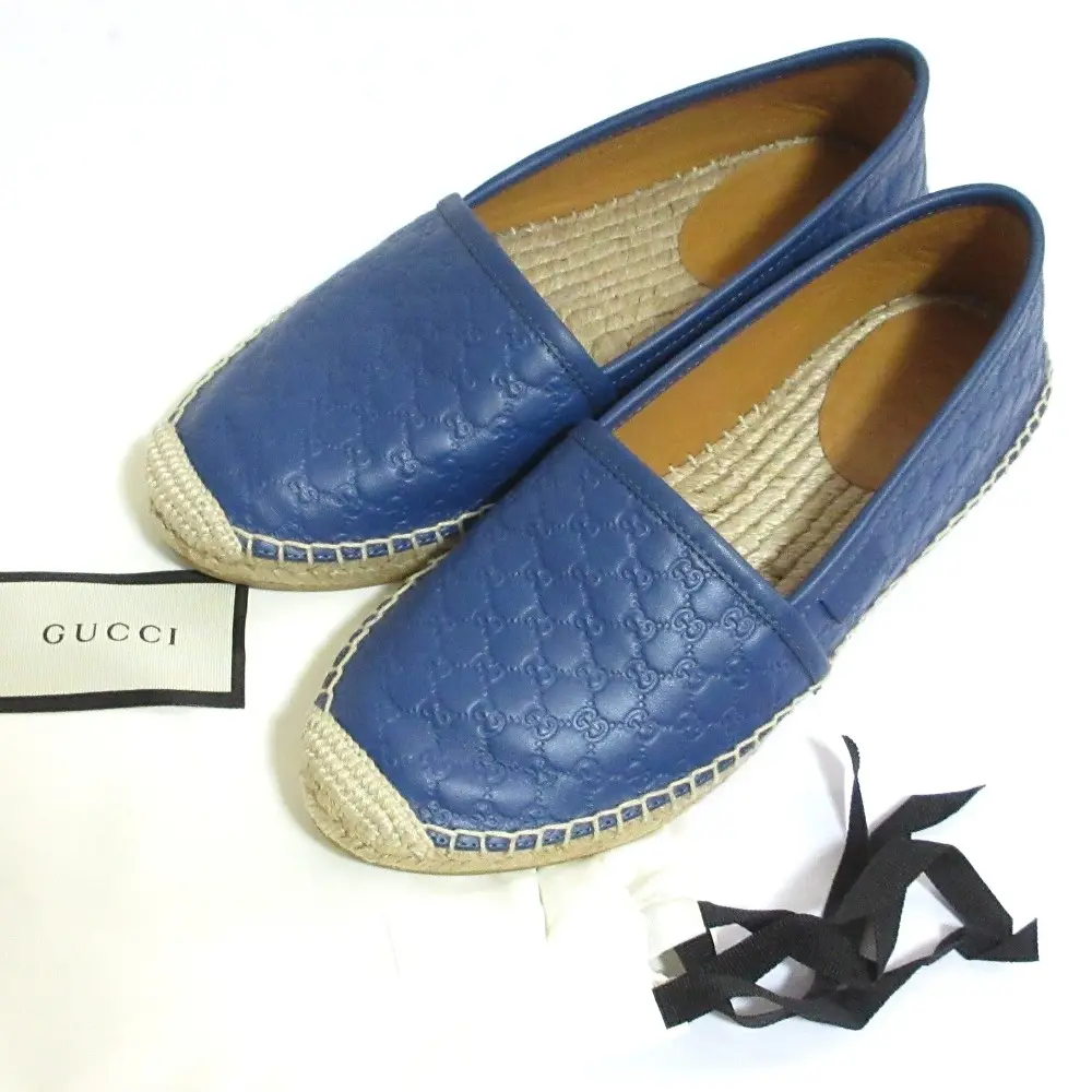 GUCCI グッチ マイクロシマ エスパドリーユ シューズ 567106 34.5 21.5cm相当 ブルー