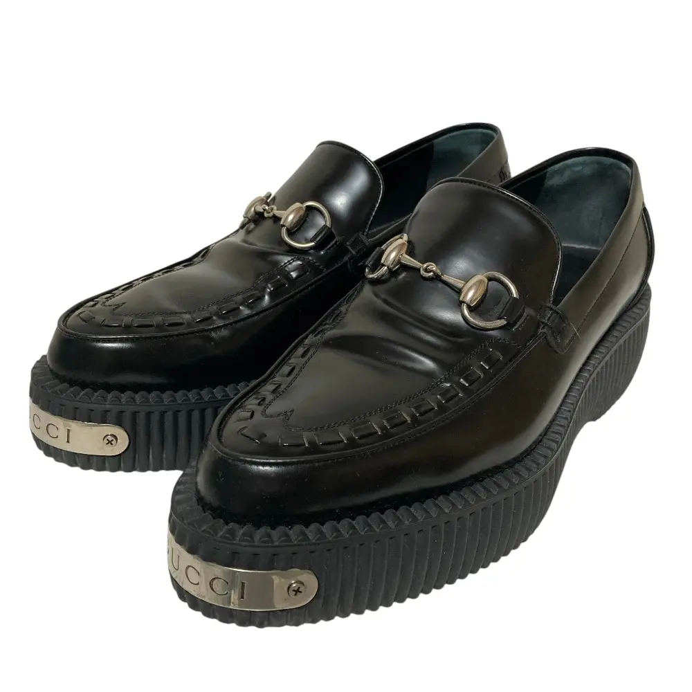 GUCCI グッチ ロゴプレート ホースビット クリーパー ローファー 797095 サイズ6.5 25.5cm相当 ブラック