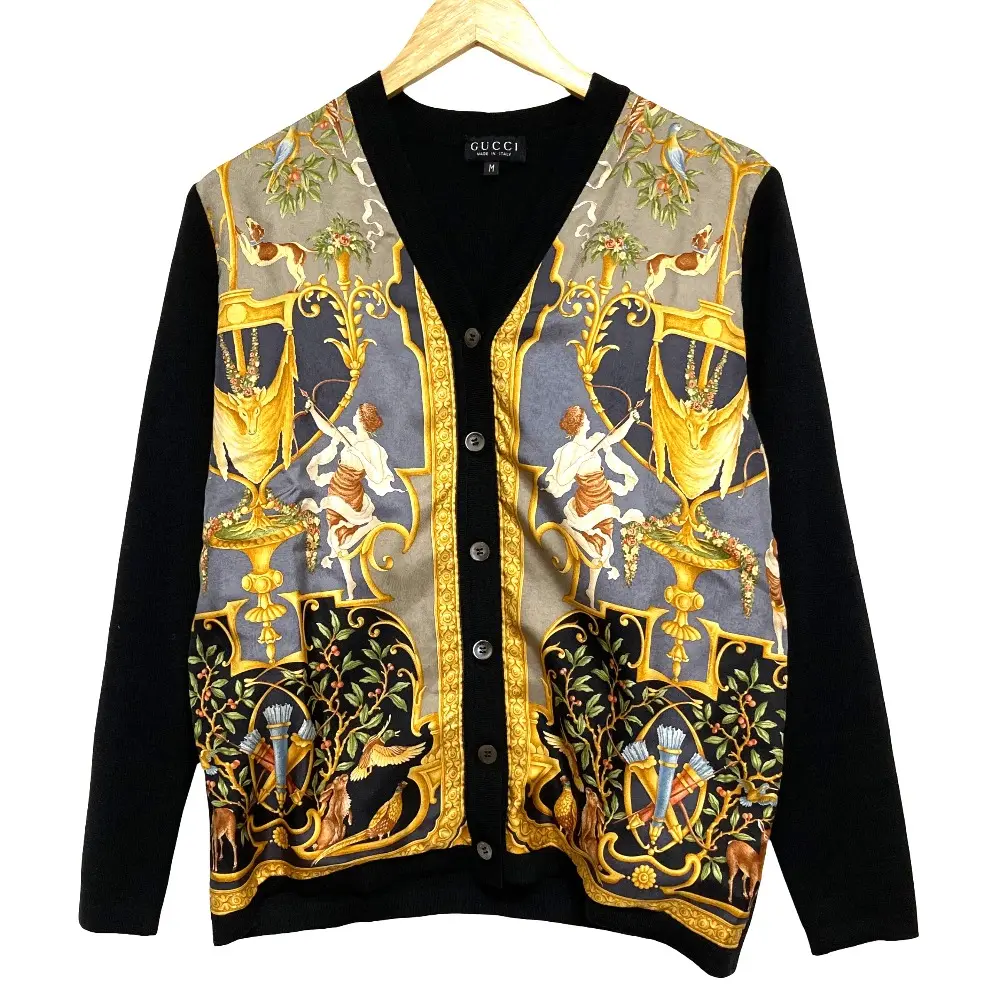 GUCCI グッチ トムフォード期 スカーフ柄切替 ニットカーディガン サイズM ブラック