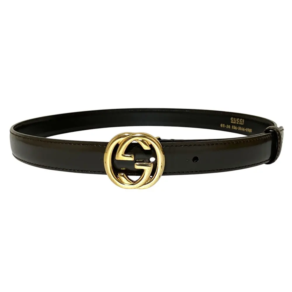 GUCCI グッチ インターロッキングG GGバックル ナローレザーベルト 65/26 ダークブラウン×ゴールド金具の買取実績【2026年5月買取】