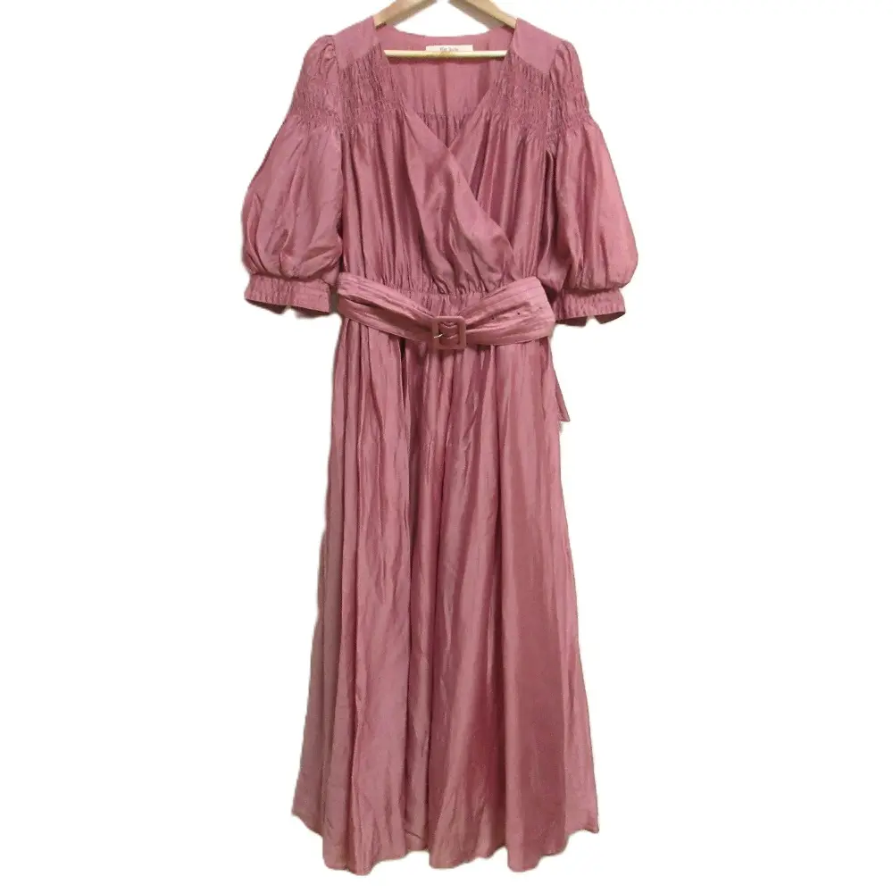 Her lip to ハーリップトゥ Airy Volume Sleeve Dress ベルト付き 五分袖 カシュクール ロングワンピース ドレス 1211305080 M ピンク