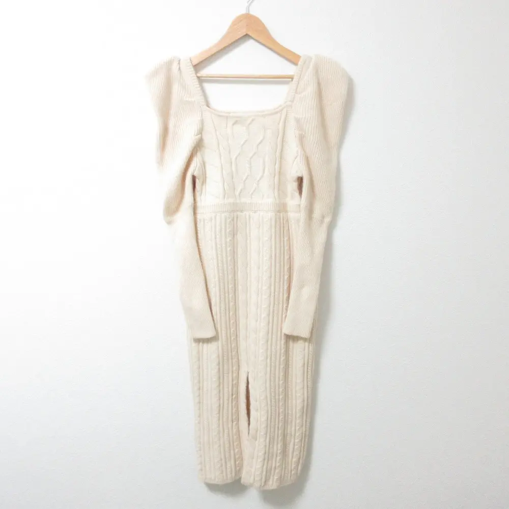 Her lip to ハーリップトゥ イージーウエスト パフスリーブ ロング丈 バンビーナケーブルニットドレス ワンピース S アイボリー