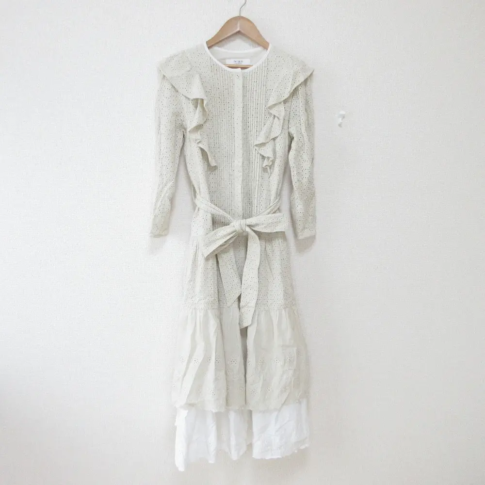 Herlipto ハーリップトゥ Two-Tone Ruffled Lace Dress エンブロイダリーレース ロングワンピース M ベージュ