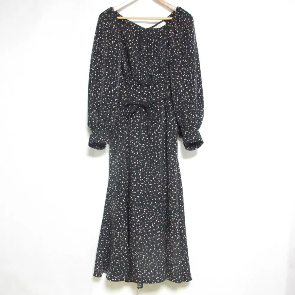 Herlipto ハーリップトゥ Slit Sleeve Floral Print Dress スクエアネック 長袖 マキシ丈 ワンピース 1234305129 M ブラック
