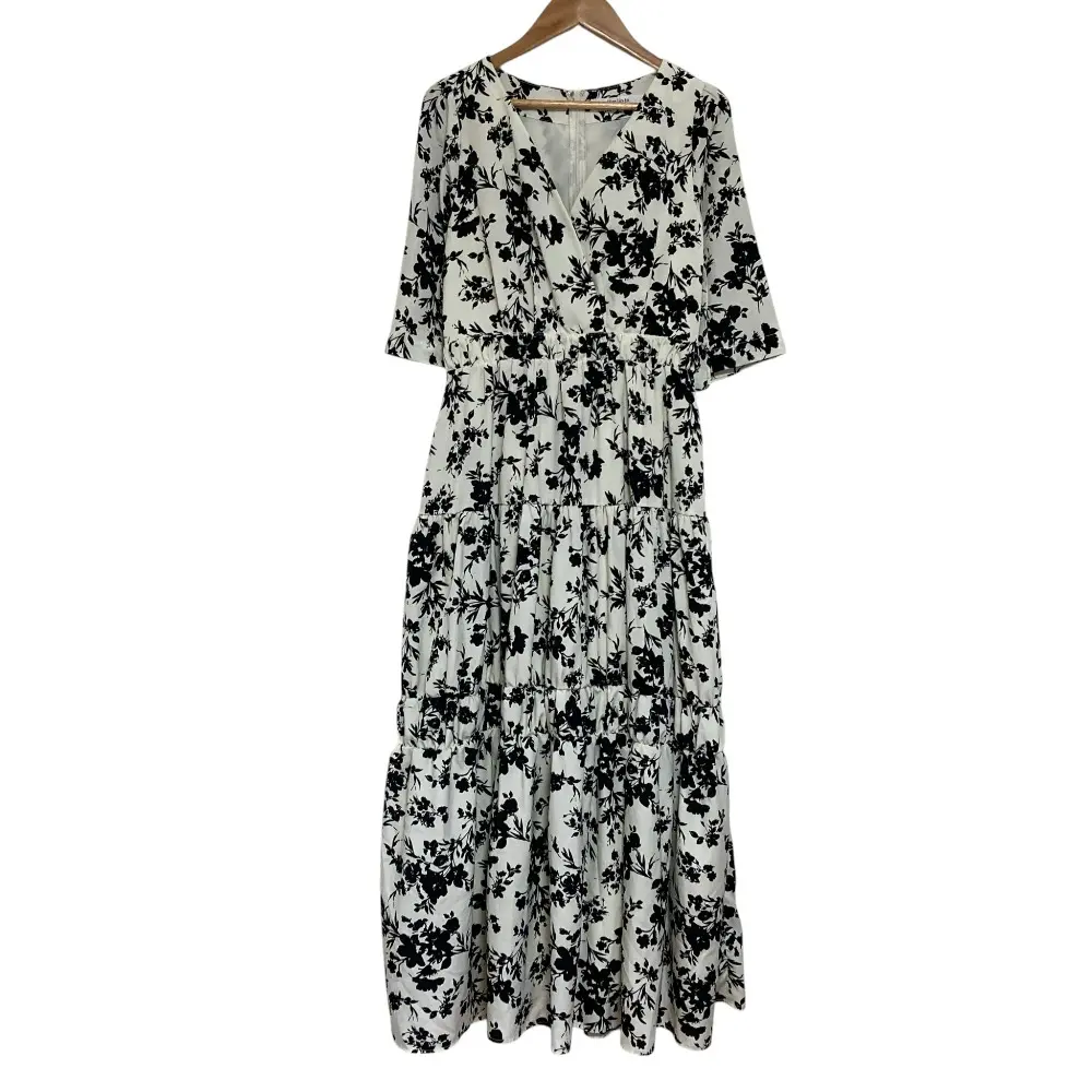 23AW Her lip to ハーリップトゥ Monotone Floral Slit Sleeve Dress ワンピース サイズM ブラック ホワイト