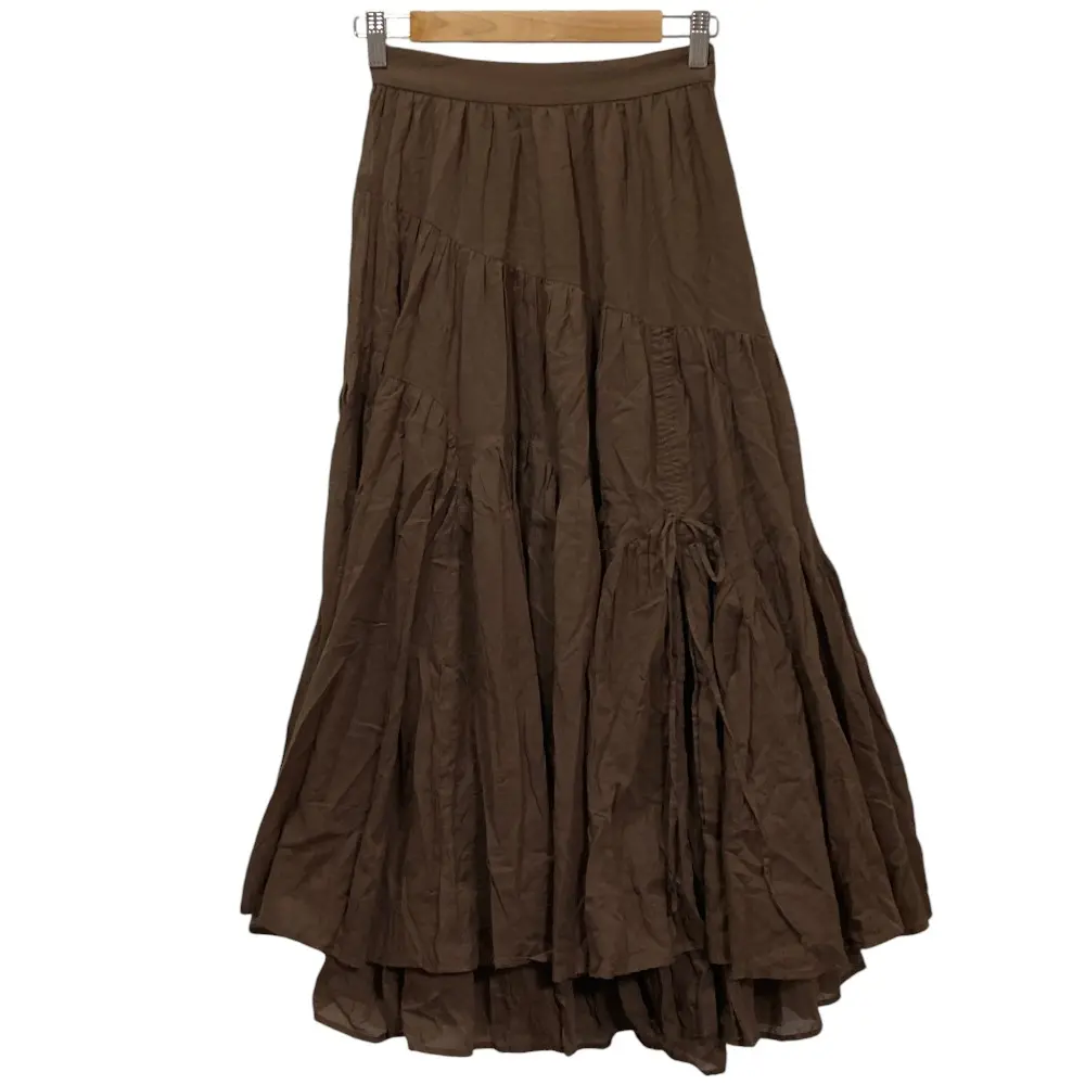 Herlipto ハーリップトゥ Asymmetric Tiered Cotton Skirt アシンメトリー ロングスカート S ブラウン