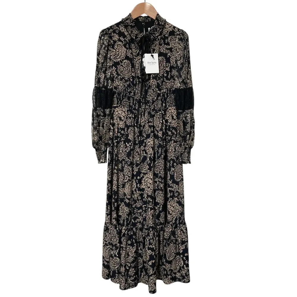 Her lip to ハーリップトゥ Floral Long-sleeve Dress ワンピース サイズS ブラック ベージュ