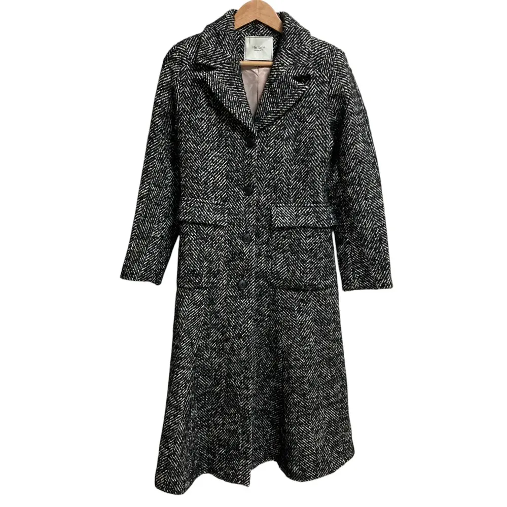 Her lip to ハーリップトゥ Herringbone Wool-Blend Classic Coat ロングコート Mサイズ ブラック ホワイト