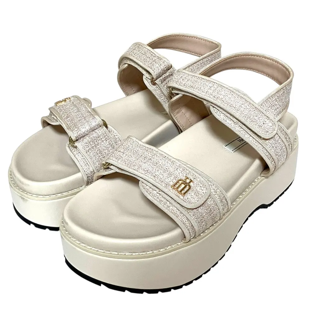 Herlipto ハーリップトゥ Trois Tweed Platform Sandals ツイード サンダル 1252411249 サイズ38 24.5cm相当 ライトベージュ