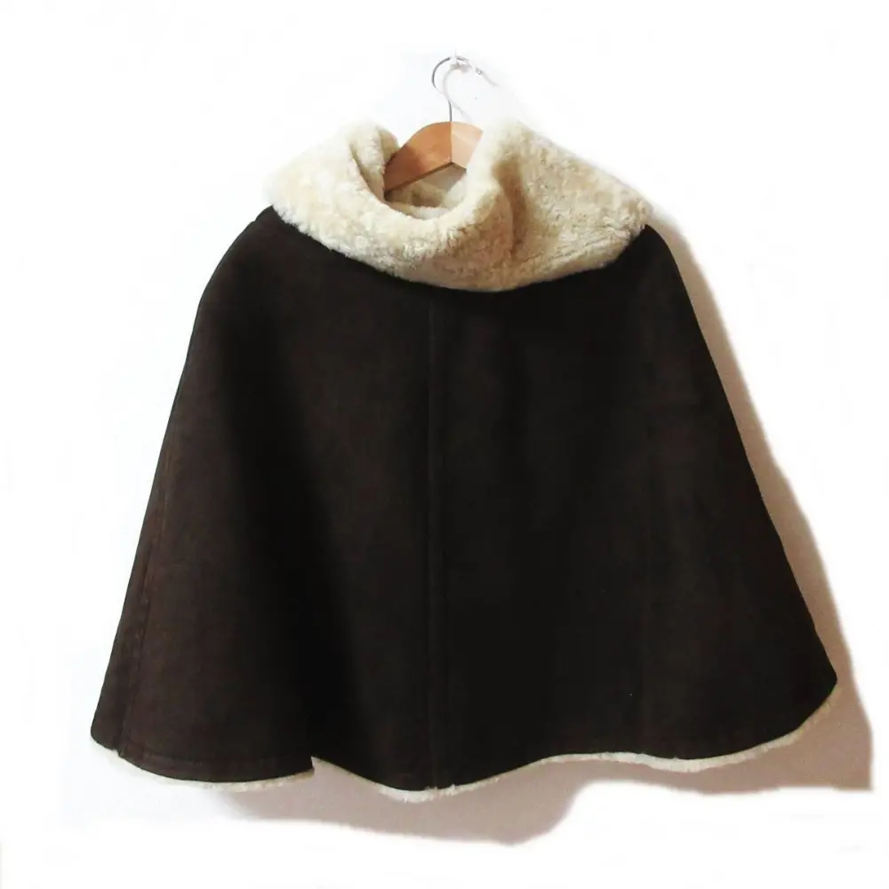 HERMES エルメス ラムレザー ムートン ポンチョ ケープ ジャケット サイズLA ダークブラウン×ベージュ