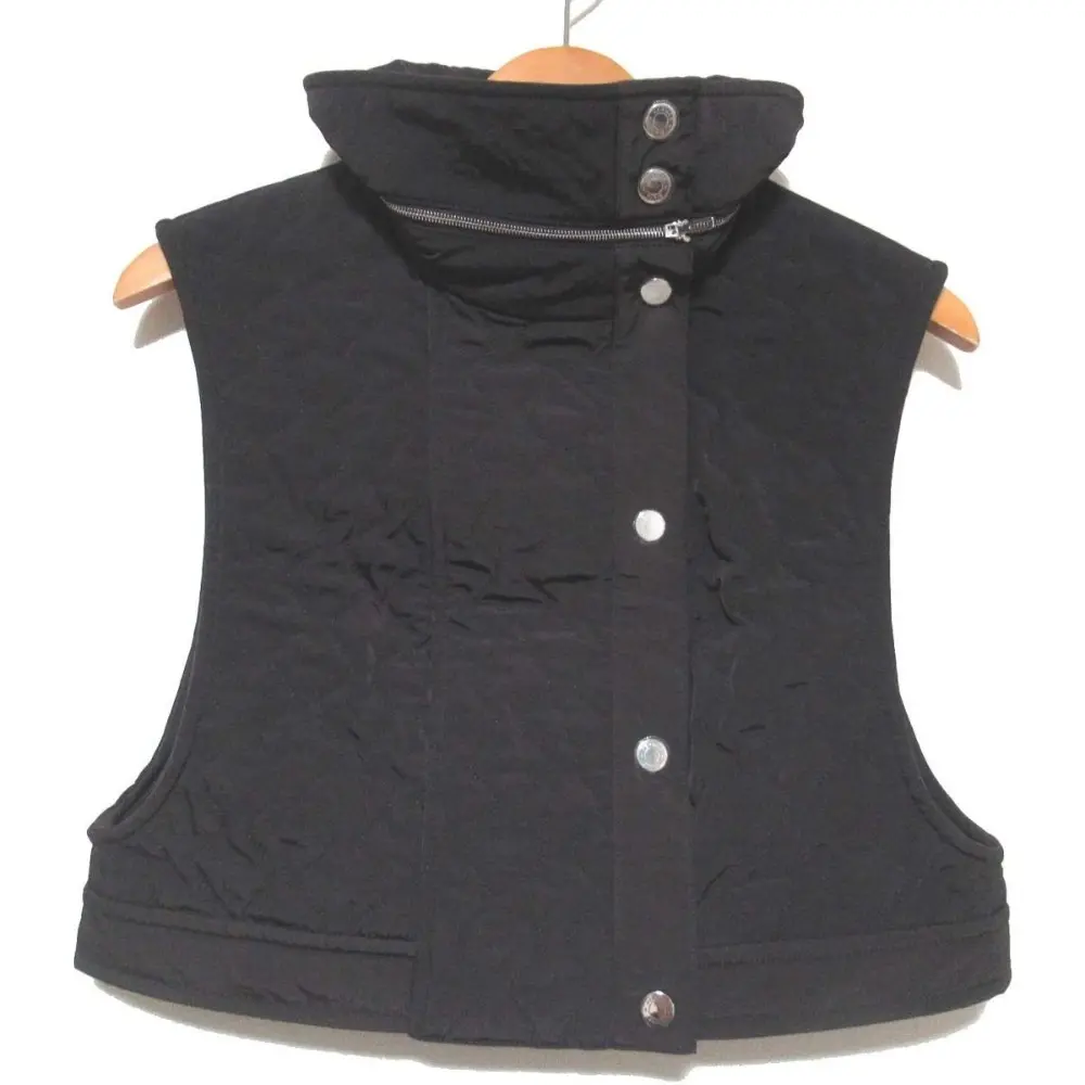 23AW HERMES エルメス セリエボタン ナイロン スタンドカラー キルティング ショート丈 パデッド ベスト ジレ 36 ダークブラウン