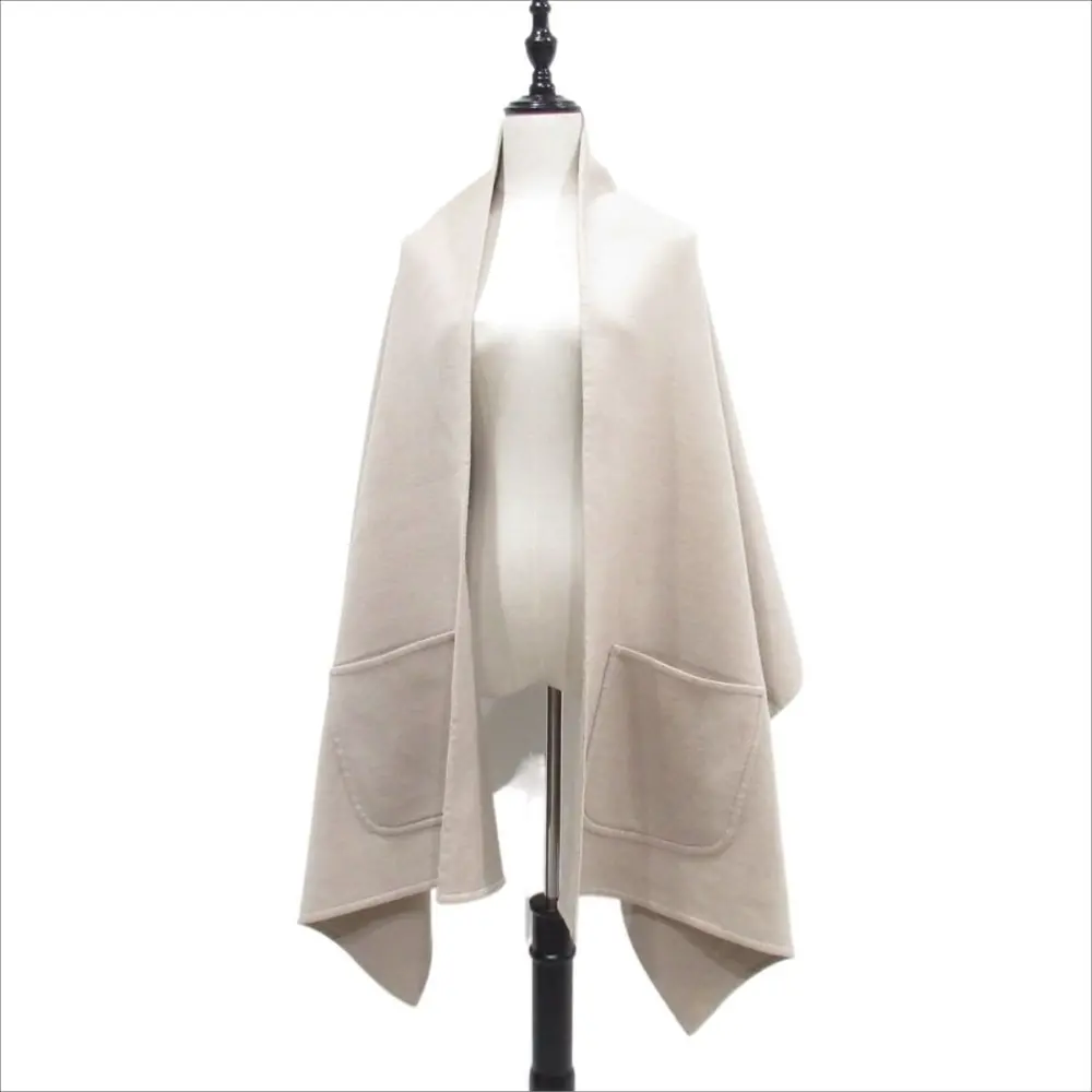 99AW HERMES エルメス マルジェラ期 最高級 カシミヤ100％ ダブルフェイス ポケット ストール マフラー ベージュ グレージュ