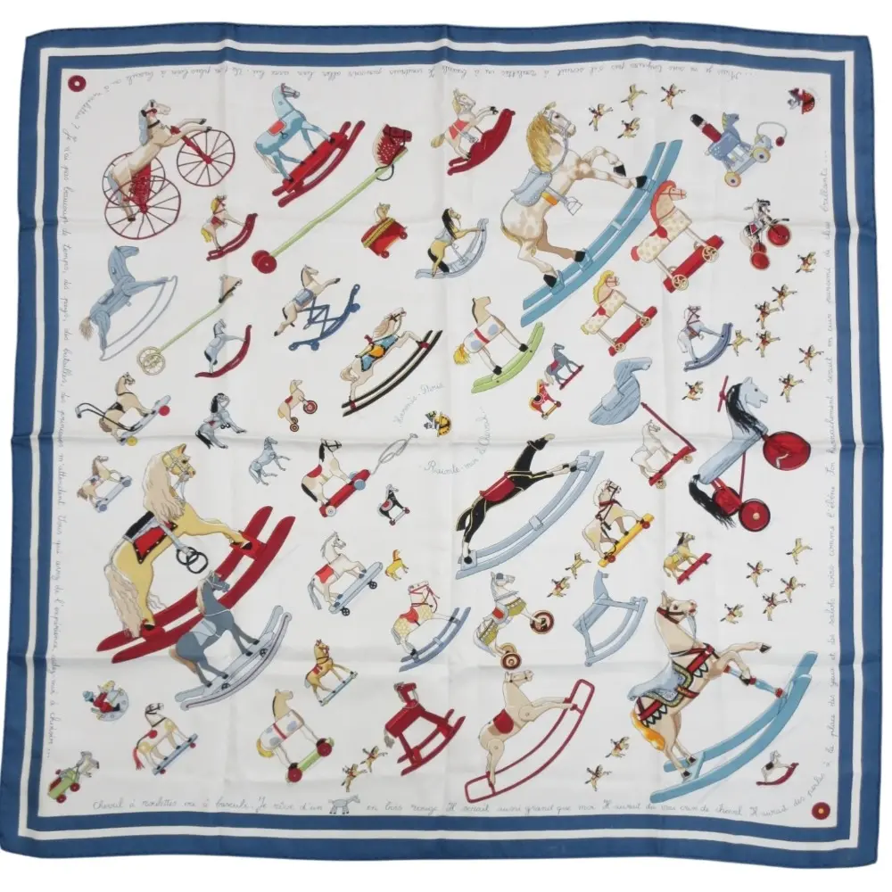 HERMES エルメス カレ90 Raconte moi le cheval お馬の話をして 大判 シルク100% 大判スカーフ ホワイト マルチカラー