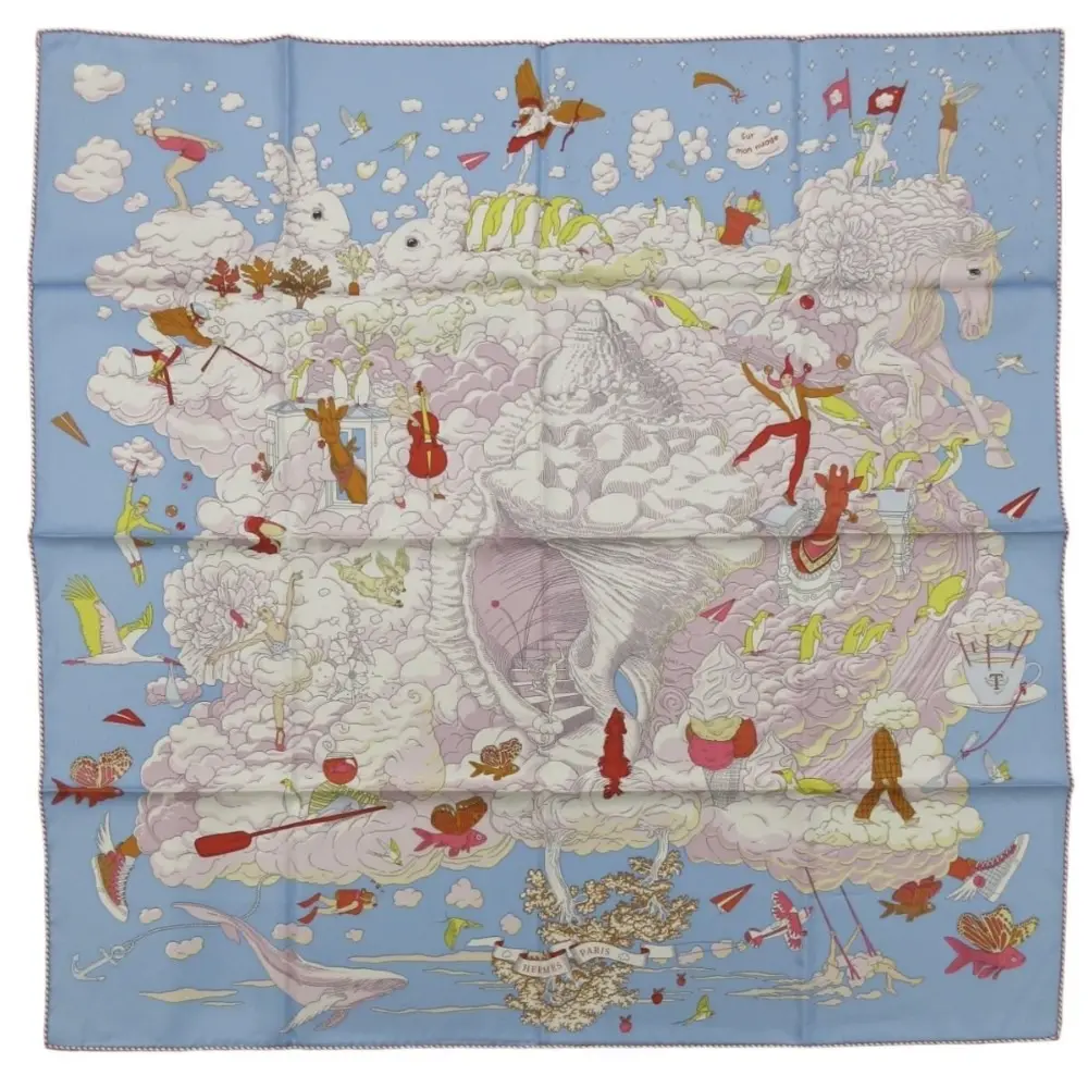 22AW HERMES エルメス カレ90 Sur mon nuage 《私の雲》シルク100% スカーフ ブルー
