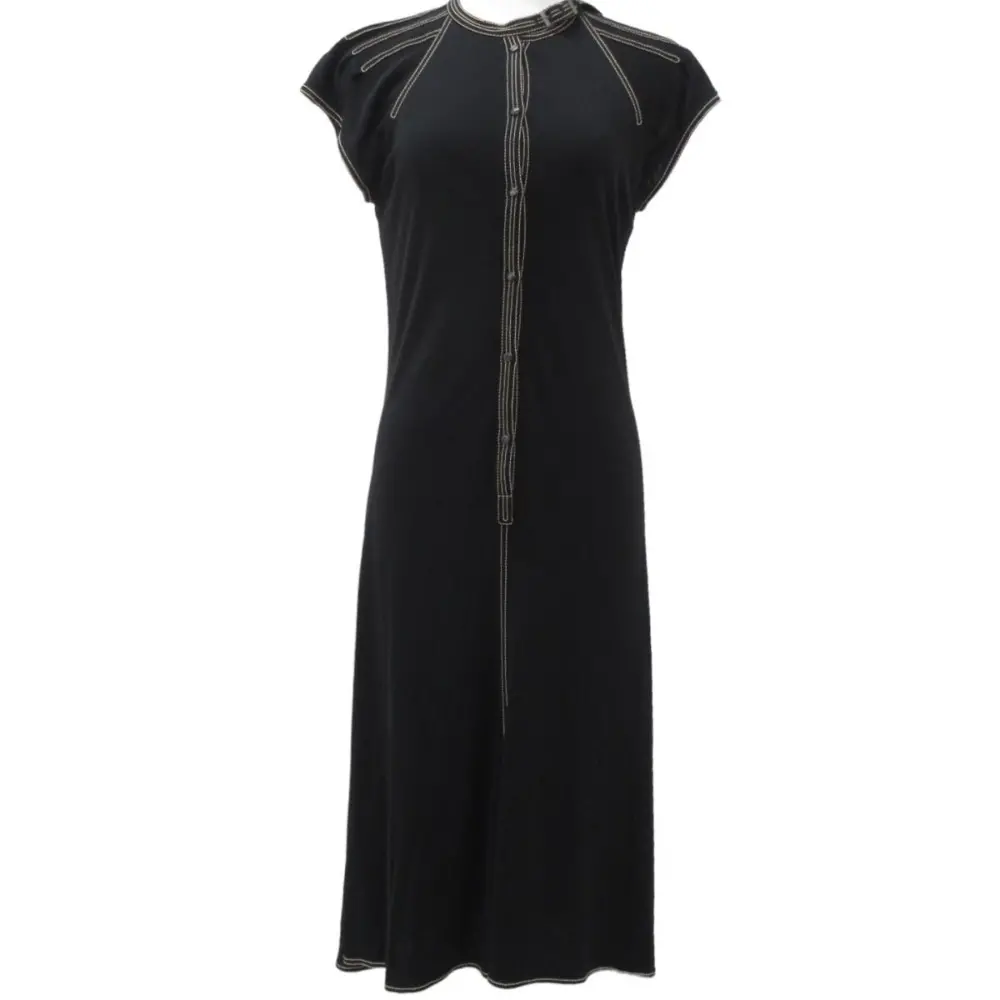 HERMES エルメス 半袖 フレンチスリーブ ステッチデザイン ワンピース 34 ブラック