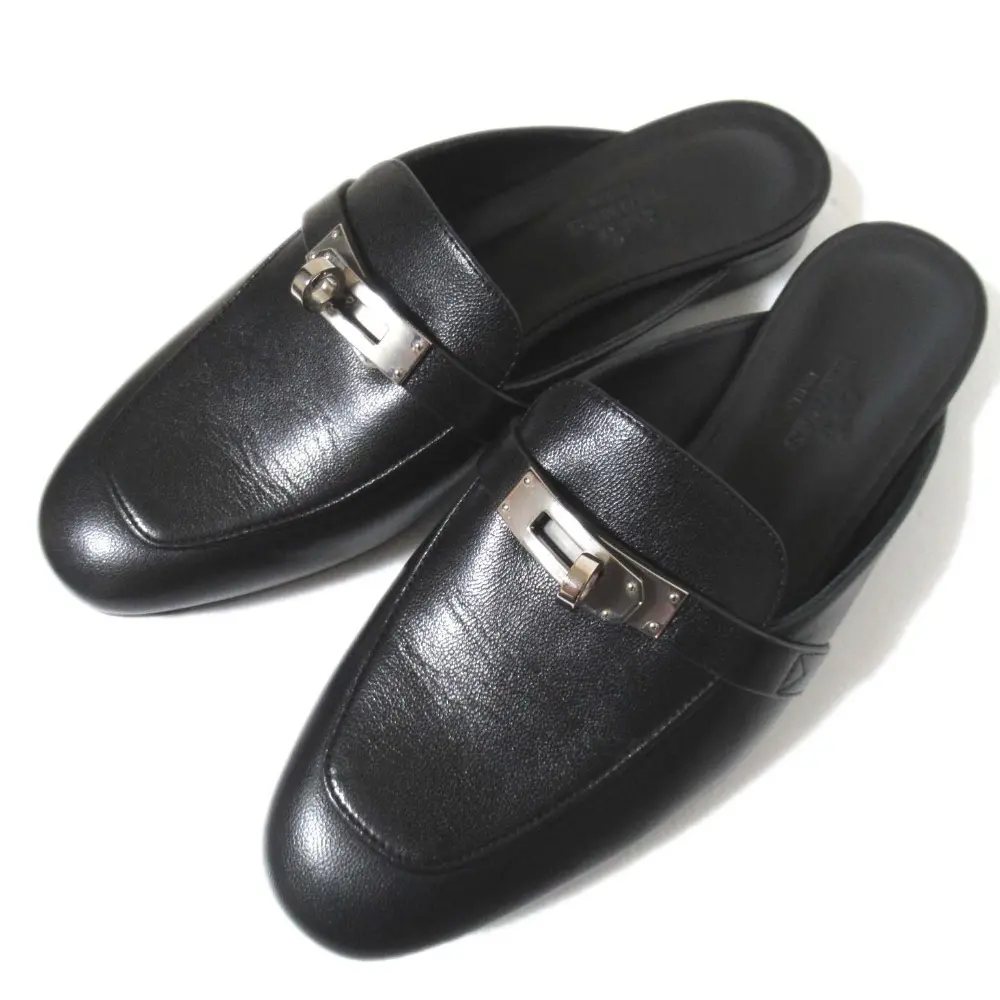 HERMES エルメス 2021年モデル Mules Oz オズ レザー ケリーミュール サンダル 35.5サイズ 22.5cm相当 ブラック シルバー金具