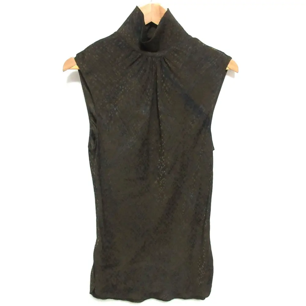 HERMES エルメス 総柄 シルク100％ ハイネック ノースリーブ プル