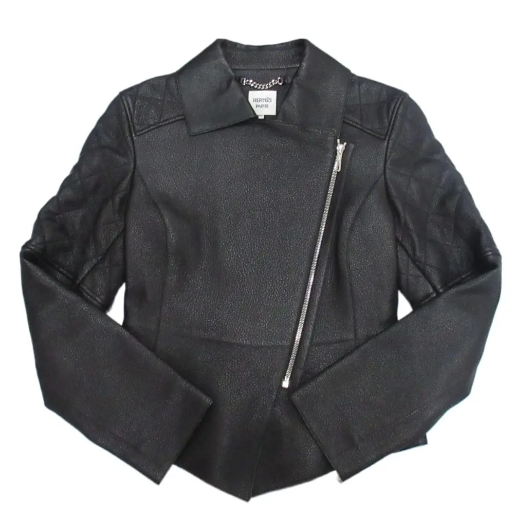 22AW HERMES エルメス ディアスキン レザーキルティング ダブルライダースジャケット 2H1206D0 サイズ38 ブラック