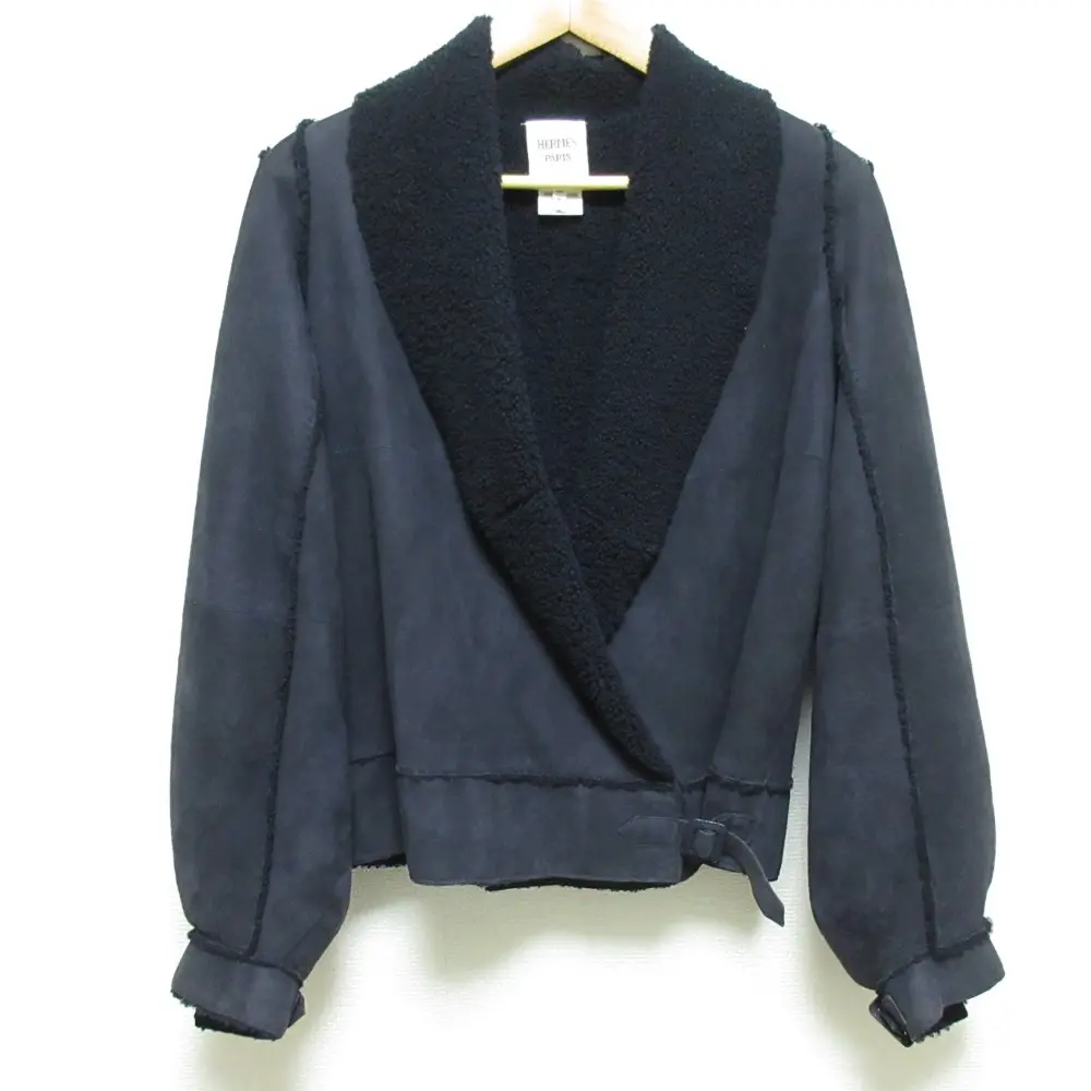HERMES エルメス ショート カシュクール ムートンジャケット ブルゾン サイズ36 ネイビー