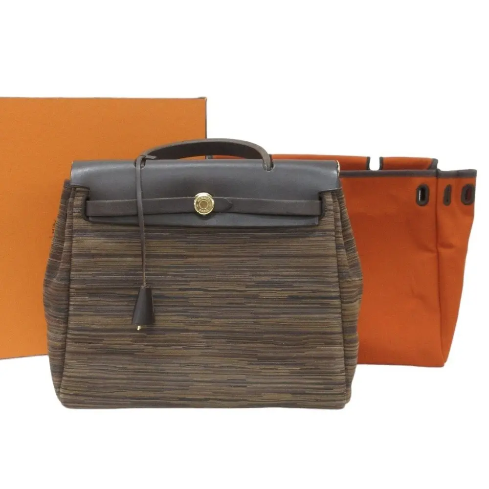 HERMES エルメス エールバッグPM ヴィブラート×トワル オフィシェ G 2way ハンドバッグ ショルダーバッグ ブラウン系