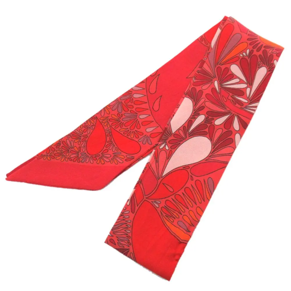 HERMES エルメス  MILLEFLEURS DU MEXIQUE メキシコの花 シルク100% ツイリースカーフ レッド系