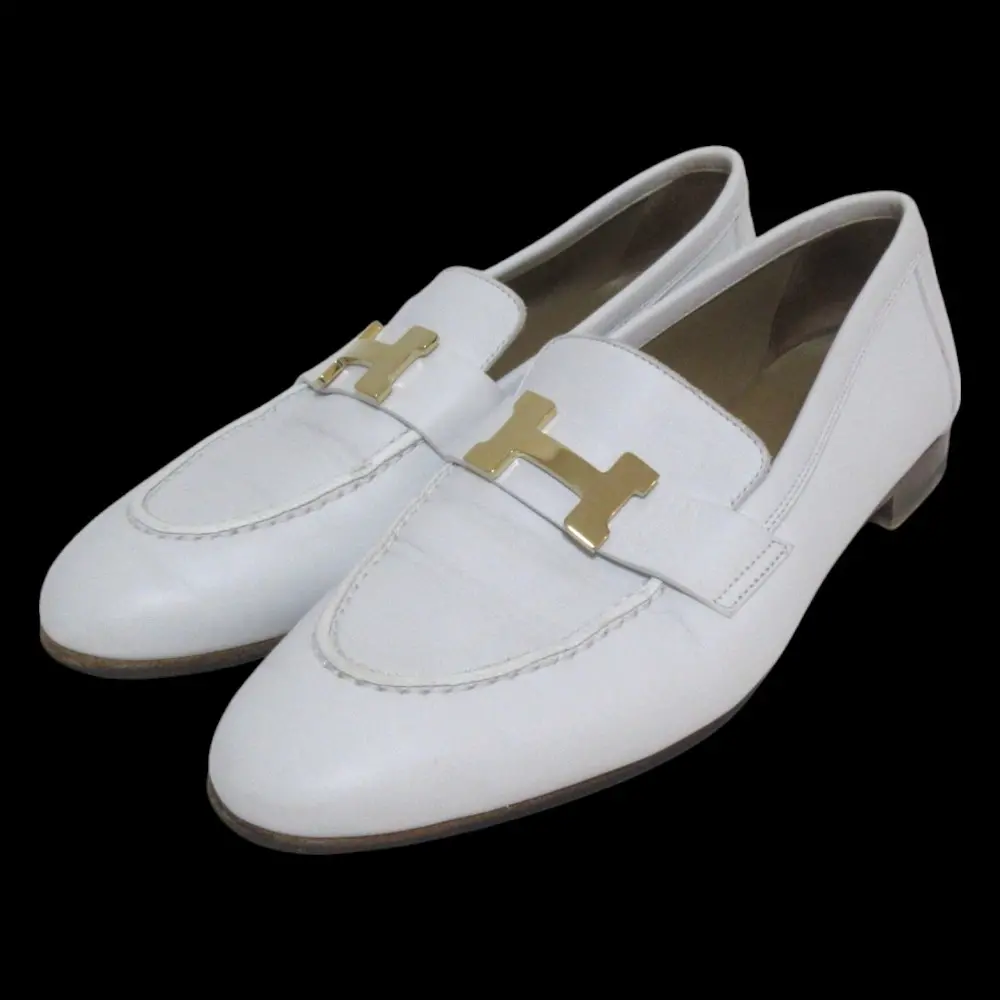 HERMES エルメス 2023年モデル モカシンパリ H金具 レザー ローファー 35.5 約22.5cm ホワイト×ゴールド金具