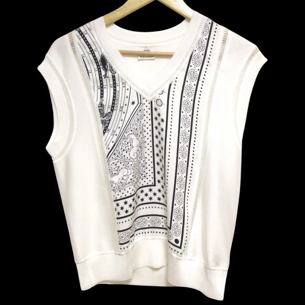 23AW HERMES エルメス ツイルレーヌ 占星術 シルク100％ Vネック ノースリーブ ニット セーター カットソー 3H2800D7 40 ホワイト