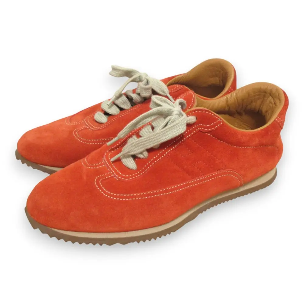 HERMES エルメス クイック スエード Hロゴ ローカット スニーカー 36.5 約23.5cm オレンジ×ベージュ