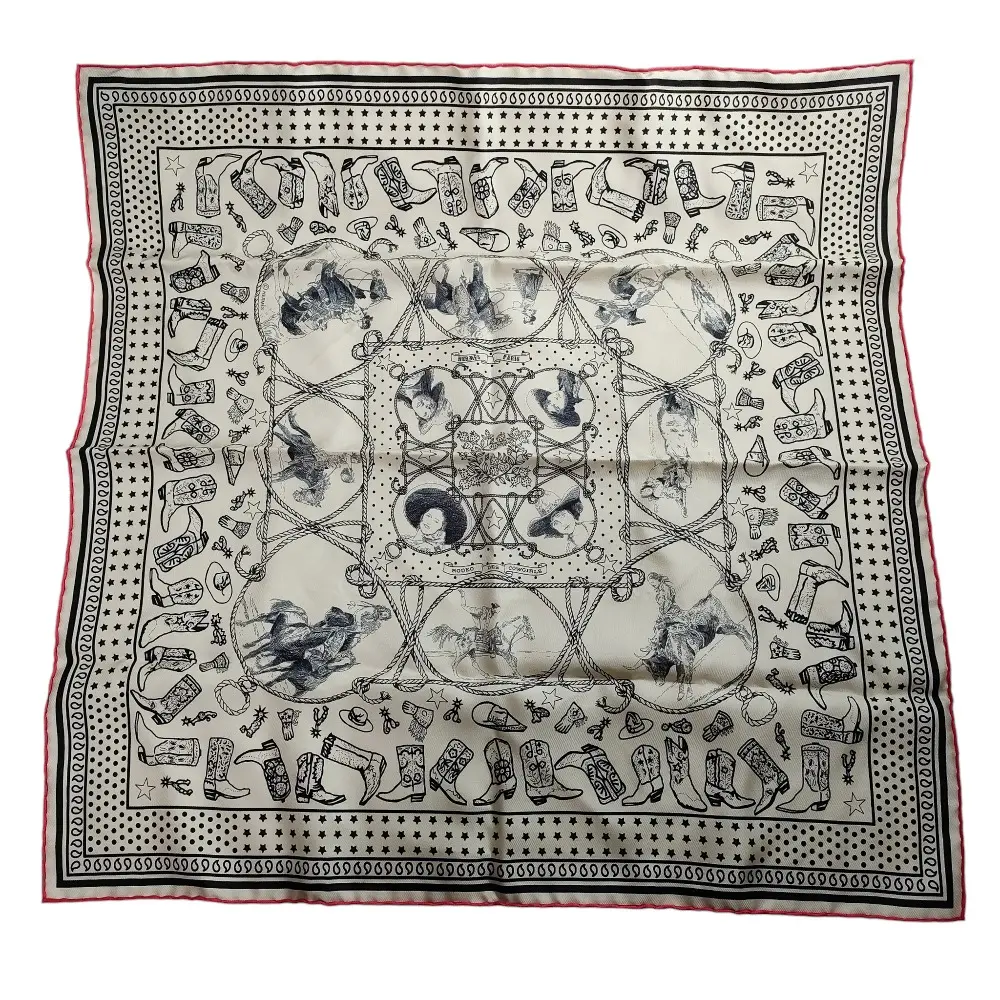 HERMES エルメス カレ55 シルク100% RODEODES COWGIRLS カウガールたちのロデオ バンダナ スカーフ マルチカラー