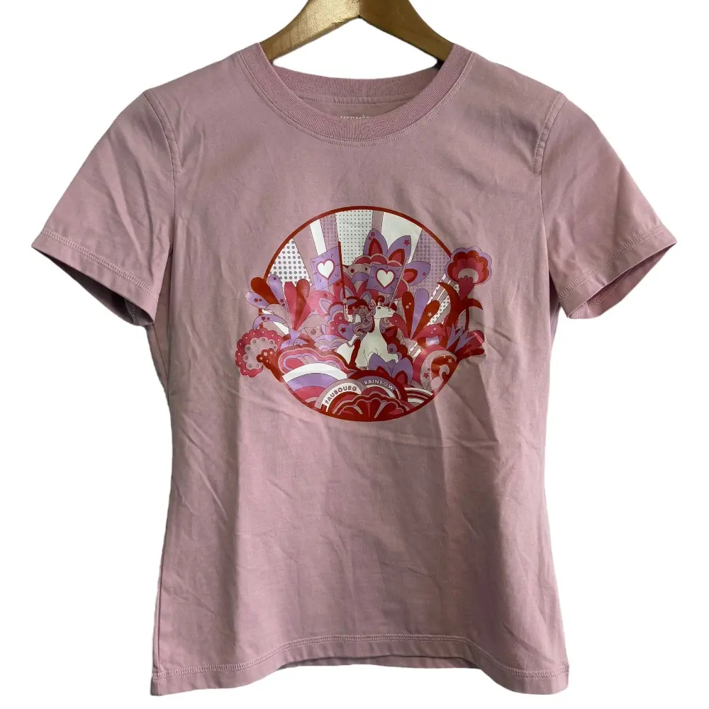 22SS HERMES エルメス マイクロカルトッシュ プリント 半袖 クルーネック Tシャツ カットソー 34 ピンク