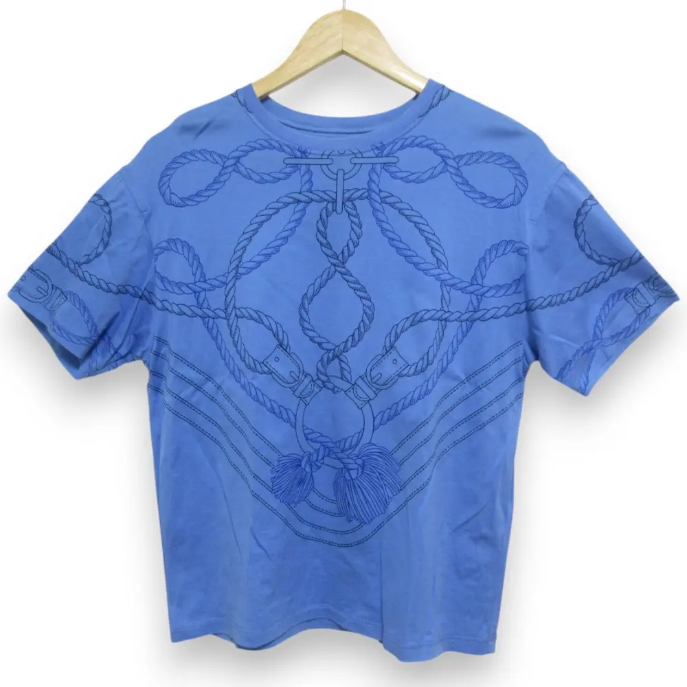21SS HERMES エルメス ロープ柄 クルーネック 半袖 Tシャツ カットソー サイズ38 ブルー