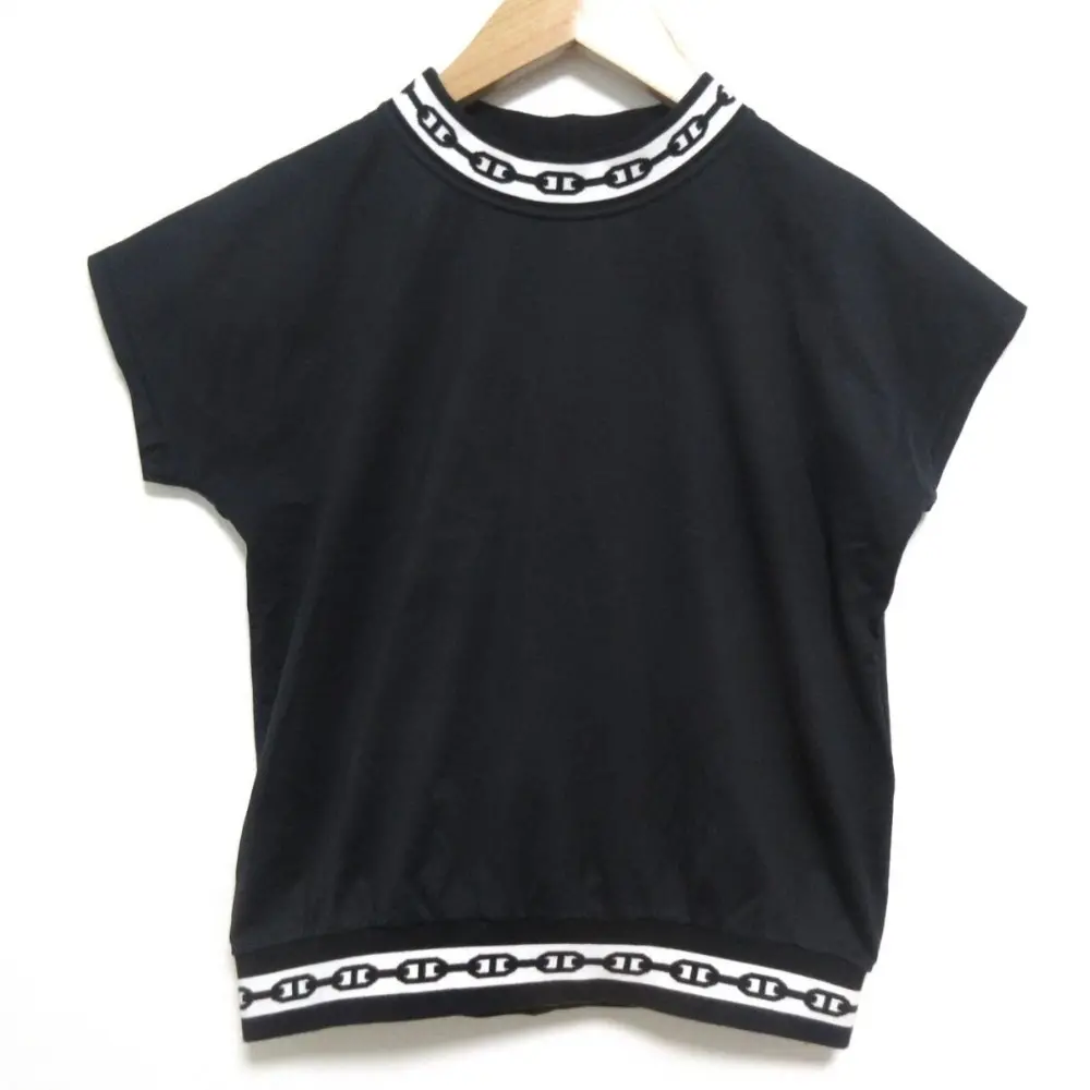 21AW HERMES エルメス シェーヌダンクル ハイネック フレンチスリーブ Tシャツ カットソー サイズ34 ブラック×ホワイト