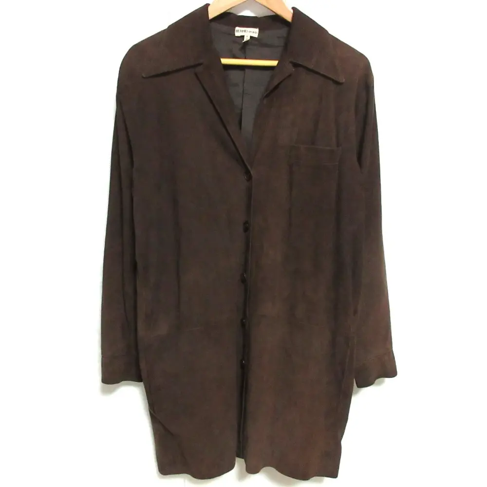 HERMES エルメス マルジェラ期 ラムスキン スエードレザー ロングシャツジャケット ハーフコート 希少サイズ 42 ブラウン