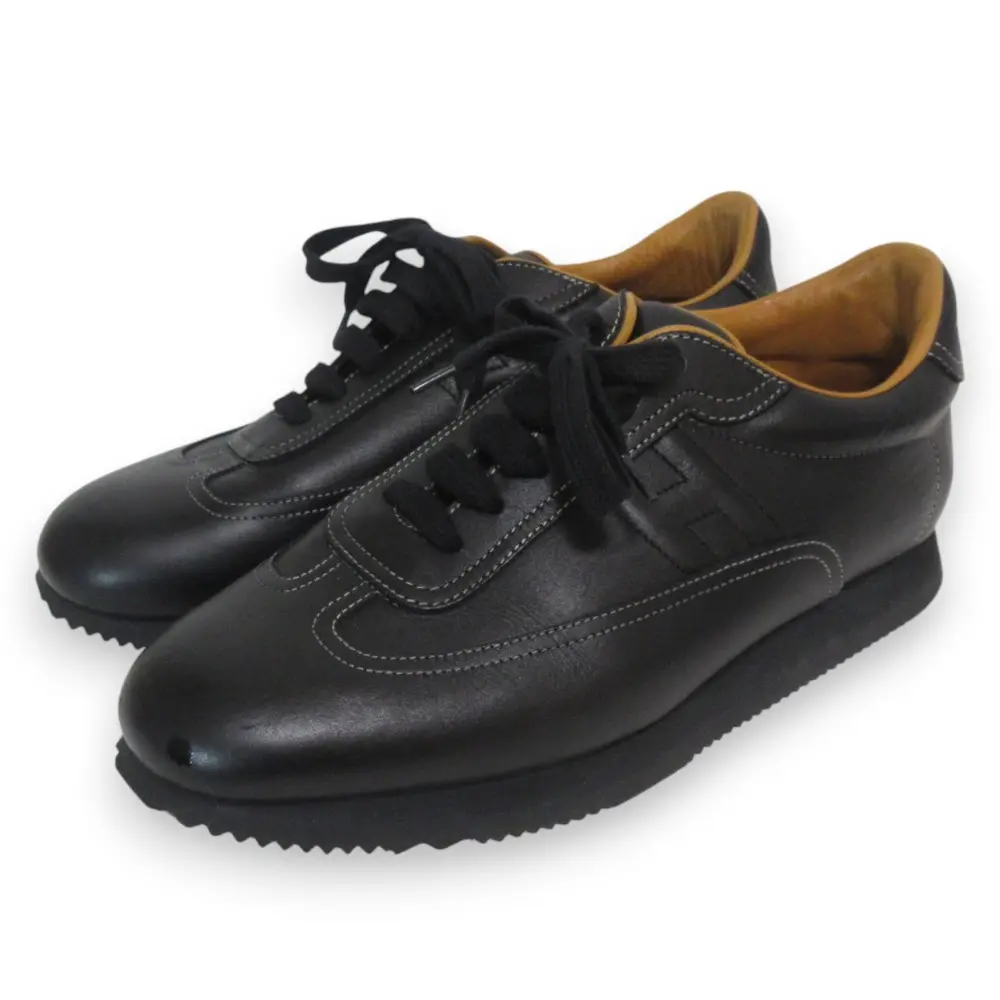 HERMES エルメス クイック レザー Hロゴ刺繍 スニーカー 43 28cm相当 ブラック