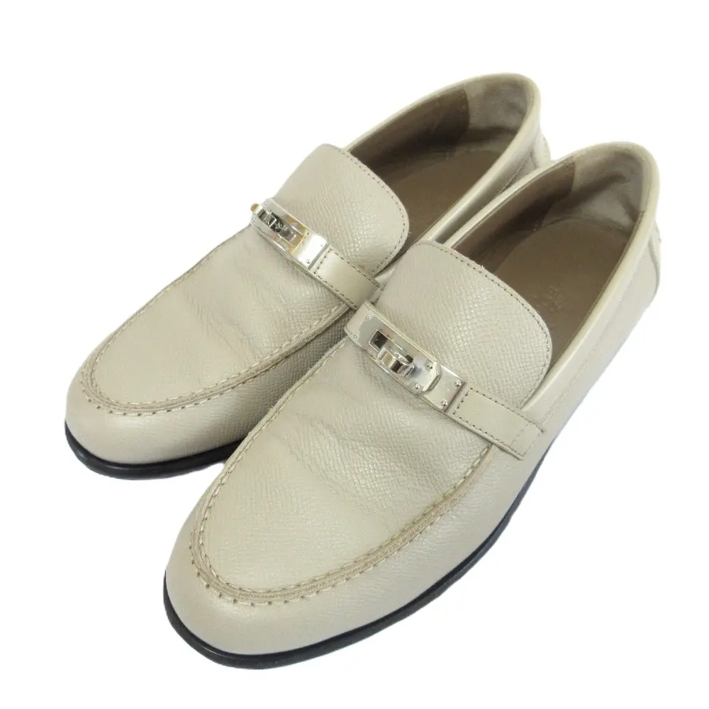 HERMES エルメス デスタン ケリーバックル レザー モカシン ローファー 36.5サイズ 23.5cm相当 トープ×シルバー金具