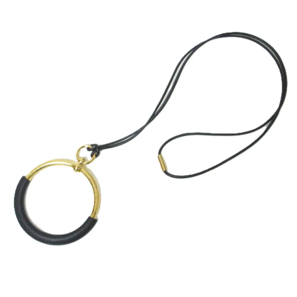 HERMES エルメス ループグラン メタル ヴォー・スウィフト レザー ペンダント ネックレス ゴールド×ブラック