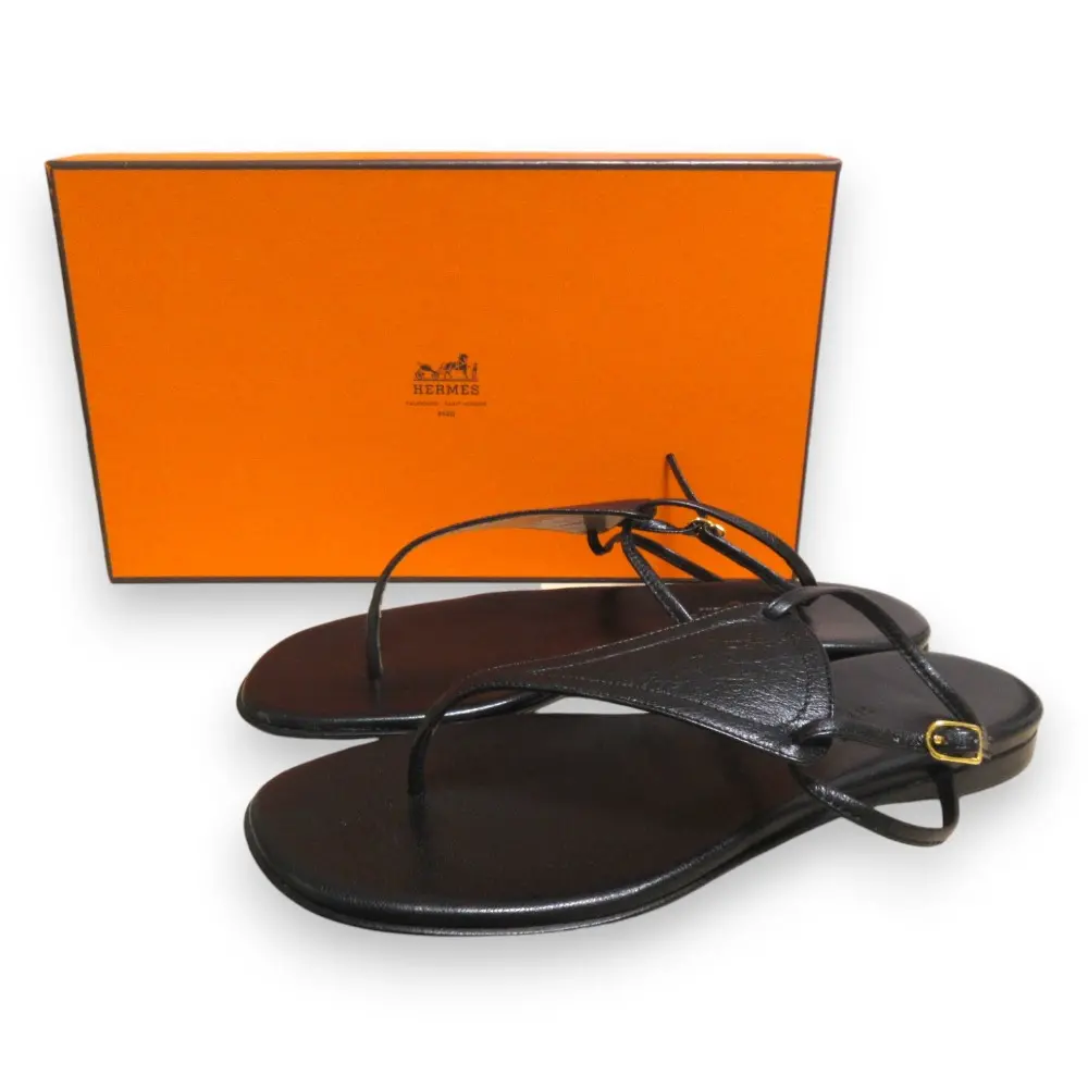HERMES エルメス レザー ストラップ トングサンダル フラットサンダル サイズ36 約23cm ブラック