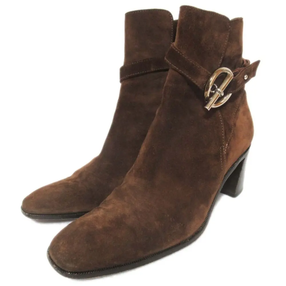 HERMES エルメス グレナン金具 スエード レザー アンクルブーツ ショートブーツ 35サイズ 22cm相当 ブラウン×シルバー金具