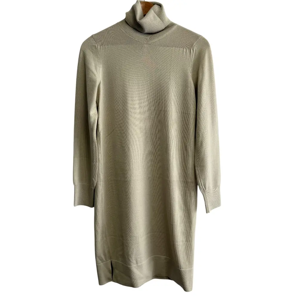 HERMES エルメス カシミヤ100％ 長袖 タートルネック ニットワンピース 38 ベージュ