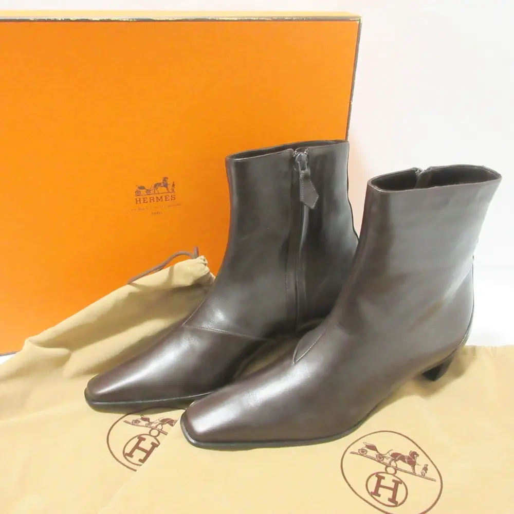 HERMES エルメス ツートン レザー サイドジップ ショートブーツ 36.5 約23cm ブラウン