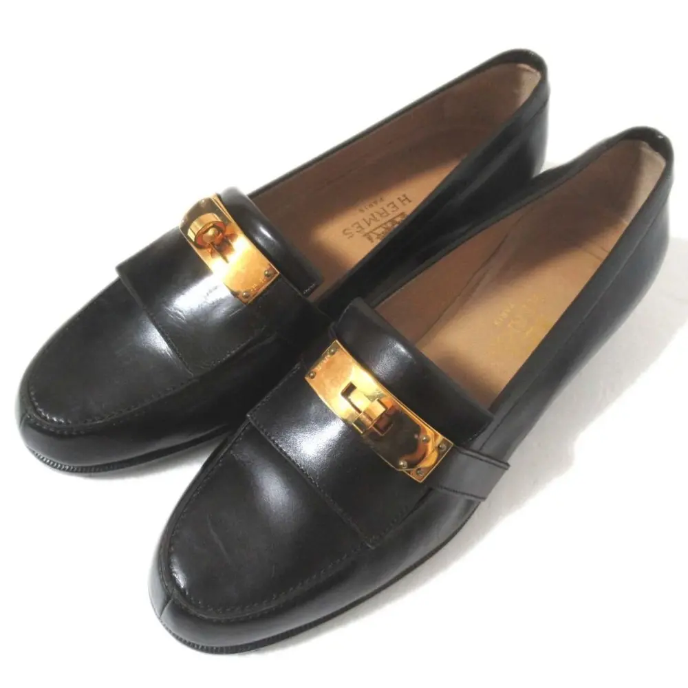 HERMES エルメス ケリー レザー ローファー スリッポン シューズ 36サイズ 23cm相当 ブラック×ゴールド金具