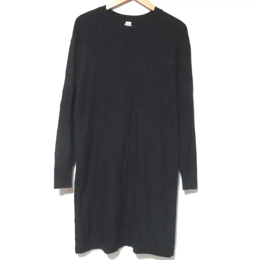 HERMES エルメス 2020年モデル シルクカシミヤ 長袖 ひざ丈 クルーネック ニット ドレス ワンピース 36サイズ ブラック