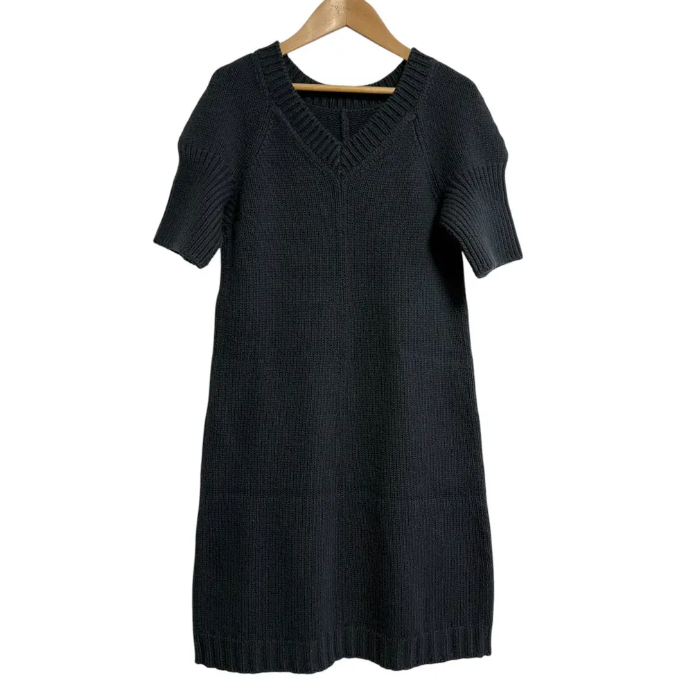 HERMES エルメス カシミヤ100％ 半袖 ひざ丈 ニットワンピース 38 グレー