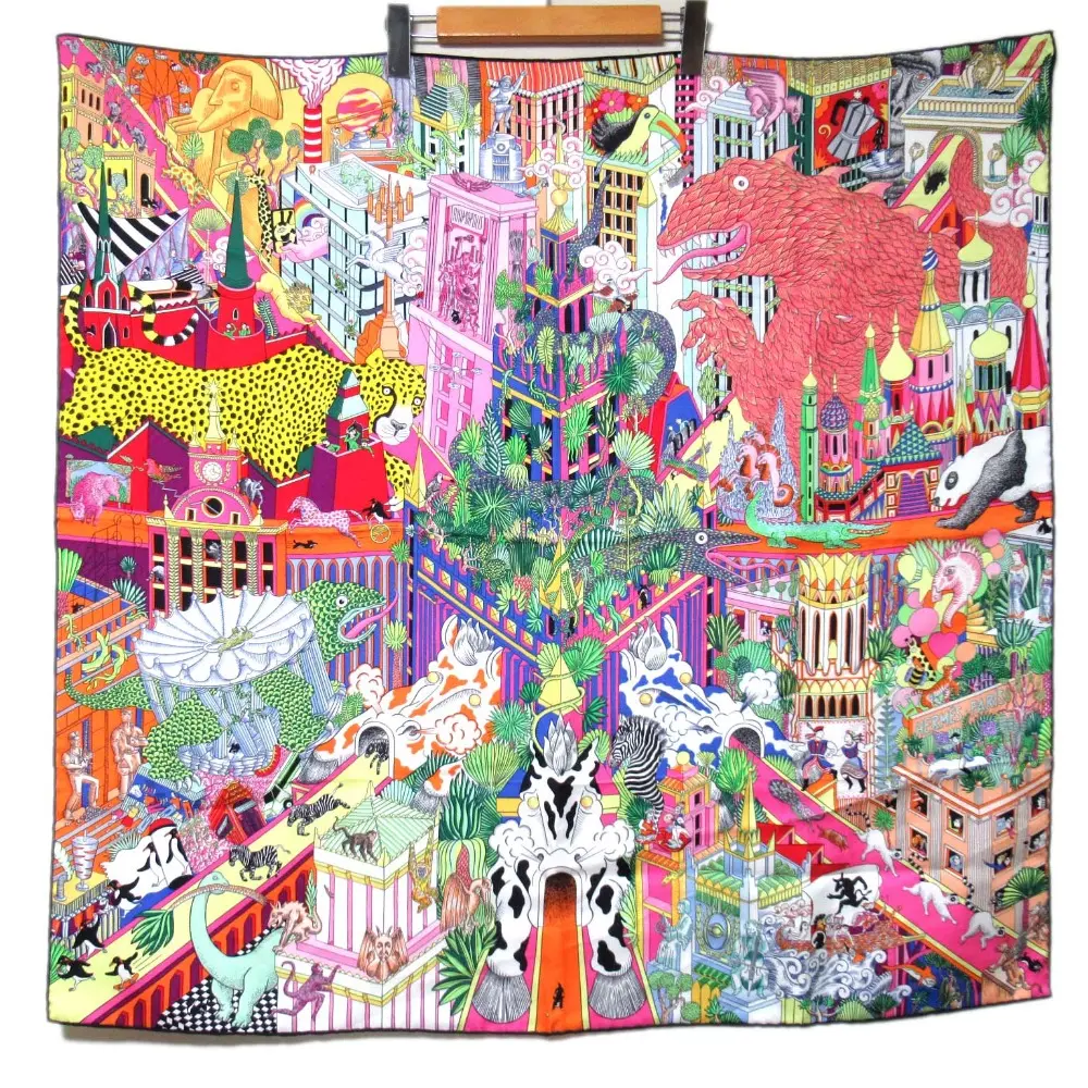 HERMES エルメス カレ90 Animapolis アニマポリス シルク100% 大判 スカーフ マルチカラー