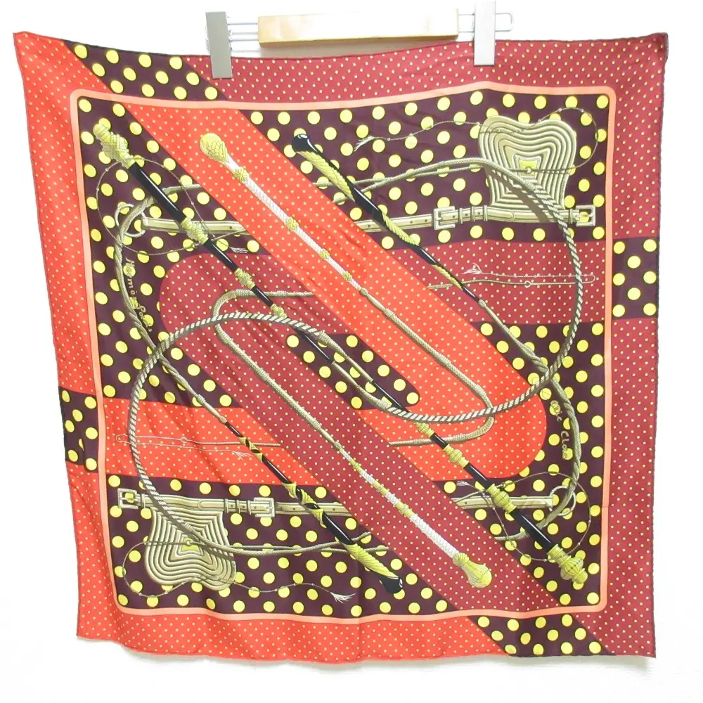 HERMES エルメス Clic-Clac a Pois クリック・クラック・ドット カレ70 シルク スカーフ レッド系