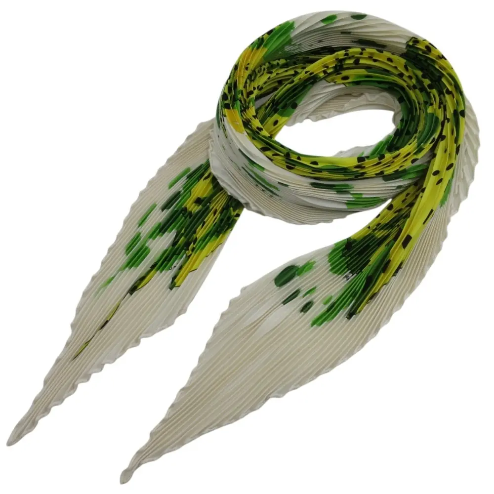 HERMES エルメス I HOLA FLAMENCA カレプリセ シルク100% プリーツカレ ホワイト グリーン