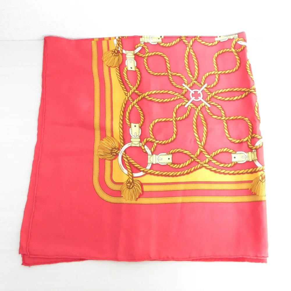 HERMES エルメス カレ90 ロープモチーフ 大判スカーフ レッド×オレンジ