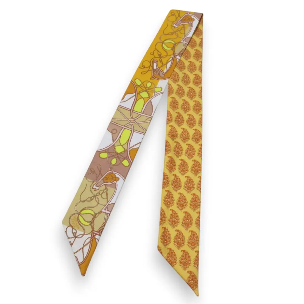 HERMES エルメス COUP DE FOUET AU BLOC 鞭 馬 ブロック シルク100％ ツイリースカーフ オレンジ系